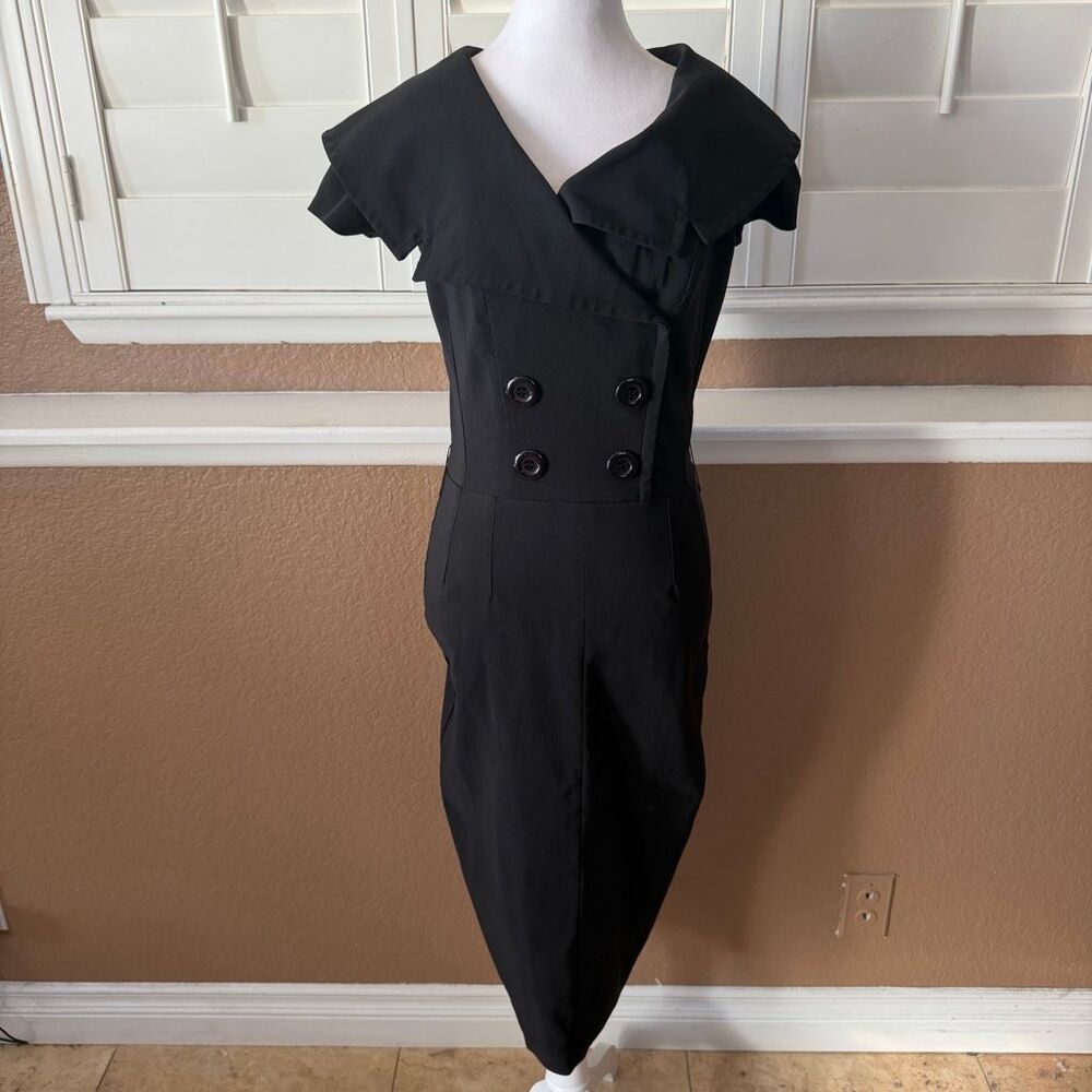 Bettie Page Black Double Breasted Fit And Fare Dress Sz M Rockabilly Pinup Retro